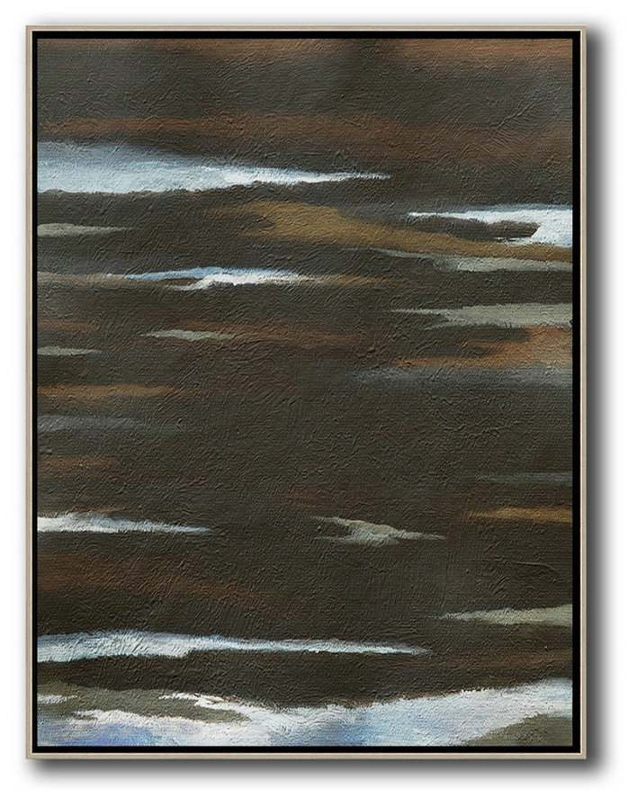 Hand Painted Extra Large Abstract Painting,Oversized Abstract Landscape Painting,Hand Painted Aclylic Painting On Canvas Black,White,Brown